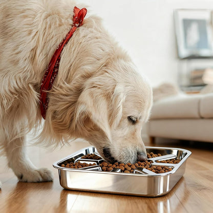 Stainless Steel Slow Feeder Dog Bowls Large & Medium Breed 3 Cups, Food Grade 304, Non-Slip Base, Deep Ridges to Slow Eating, Metal Slow Feeder Dog Bowls, Dishwasher & Chew-Proof & Rustproof
