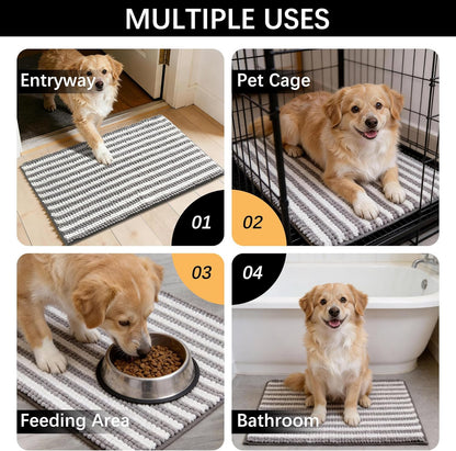 Dog Door Mat for Muddy Paws - Absorbent Quick-Dry Non-Slip Washable Chenille Pet Rug, Indoor Entryway Mat for Front Door & Crate (Brown, 24" L*16" W)