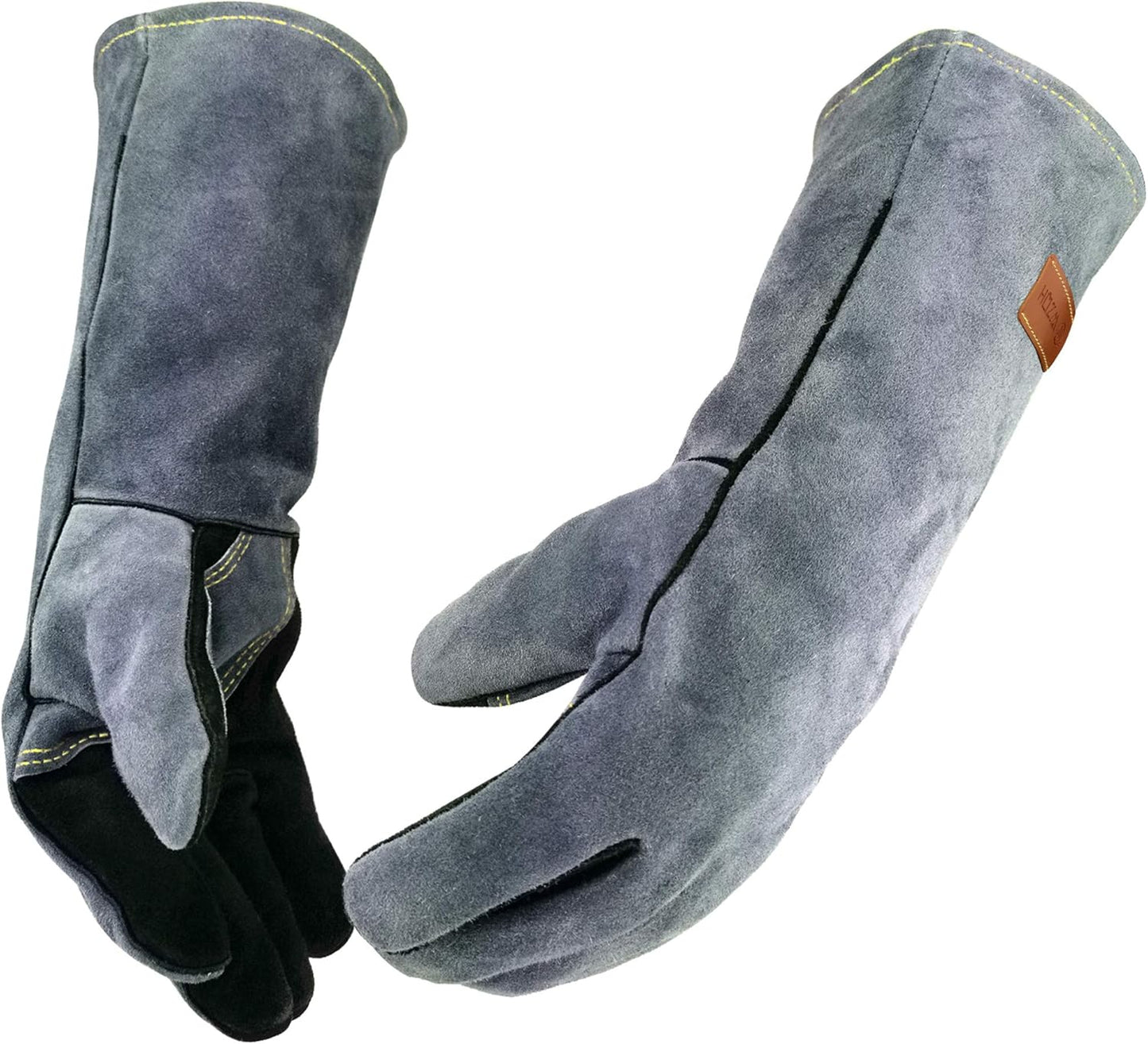 WZQH 23.6 In Leather Welding Gloves for Animal Handling,Grabbing Reptile, Grooming,Trips to Vet,BBQ,Fireplace.Puncture & Scratch Resistant, Bite Proof for Cat Dog Bird Falcon Livestock Snake L Black