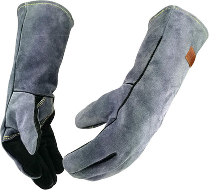 WZQH 23.6 In Leather Welding Gloves for Animal Handling,Grabbing Reptile, Grooming,Trips to Vet,BBQ,Fireplace.Puncture & Scratch Resistant, Bite Proof for Cat Dog Bird Falcon Livestock Snake L Black