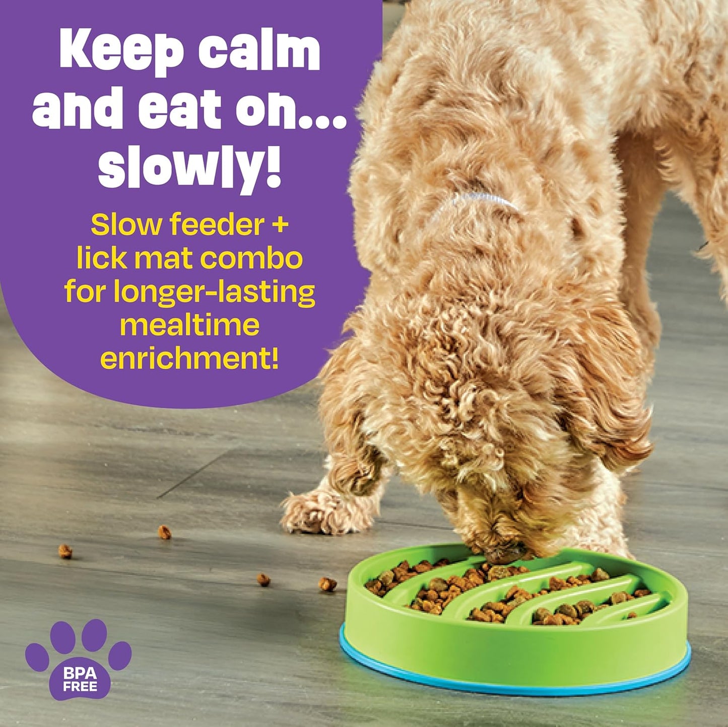 Brightkins Circle Slow Feeder and Lick Mat, Outdoor Puzzle Board, Interactive Dog Toys, Dog Birthday, Enrichment Bowls, Puppy Teething and Chewing, Stimulating Automatic Feeder