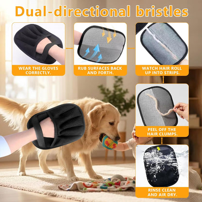 Upgraded Electrostatic Pet Hair Removal Glove for Cats & Dogs - Thickened Reusable & Washable Magic Brush, Pet Hair Remover Glove Tool for Clothes, Couch, Carpet, Furniture & Car Seat