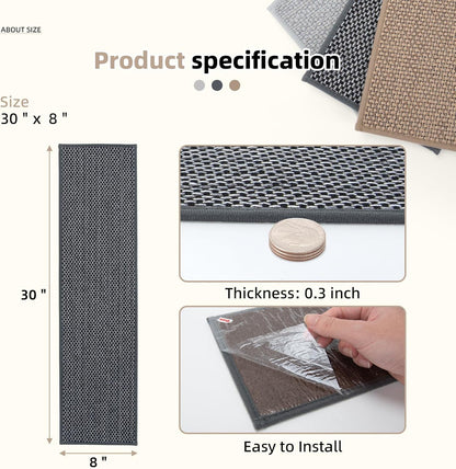 Art3d Stair Treads for Wooden Steps 15Pcs, 8" X 30" X 0.3" Non Slip Stair Runner Rugs with Reusable Adhesive for Elders Kids and Dogs, Washable Peel and Stick Stair Treads Carpet, Gray