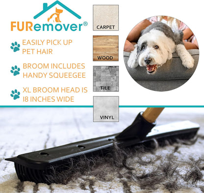 FURemover Pet Hair Removal Rubber Broom, 58" Telescopic Handle