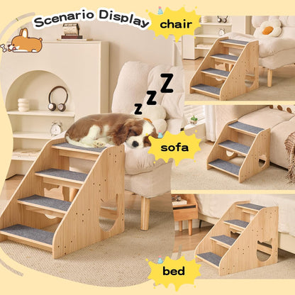 Dog Stairs for Small Medium Large Dogs 14.17" H Load Capacity 150lbs Solid Wood Non-Slip Sturdy Pet Steps for Bed & Couch 3 Step 15.75 * 16.93 * 14.17"