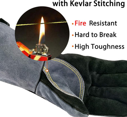 WZQH 23.6 In Leather Welding Gloves for Animal Handling,Grabbing Reptile, Grooming,Trips to Vet,BBQ,Fireplace.Puncture & Scratch Resistant, Bite Proof for Cat Dog Bird Falcon Livestock Snake L Black