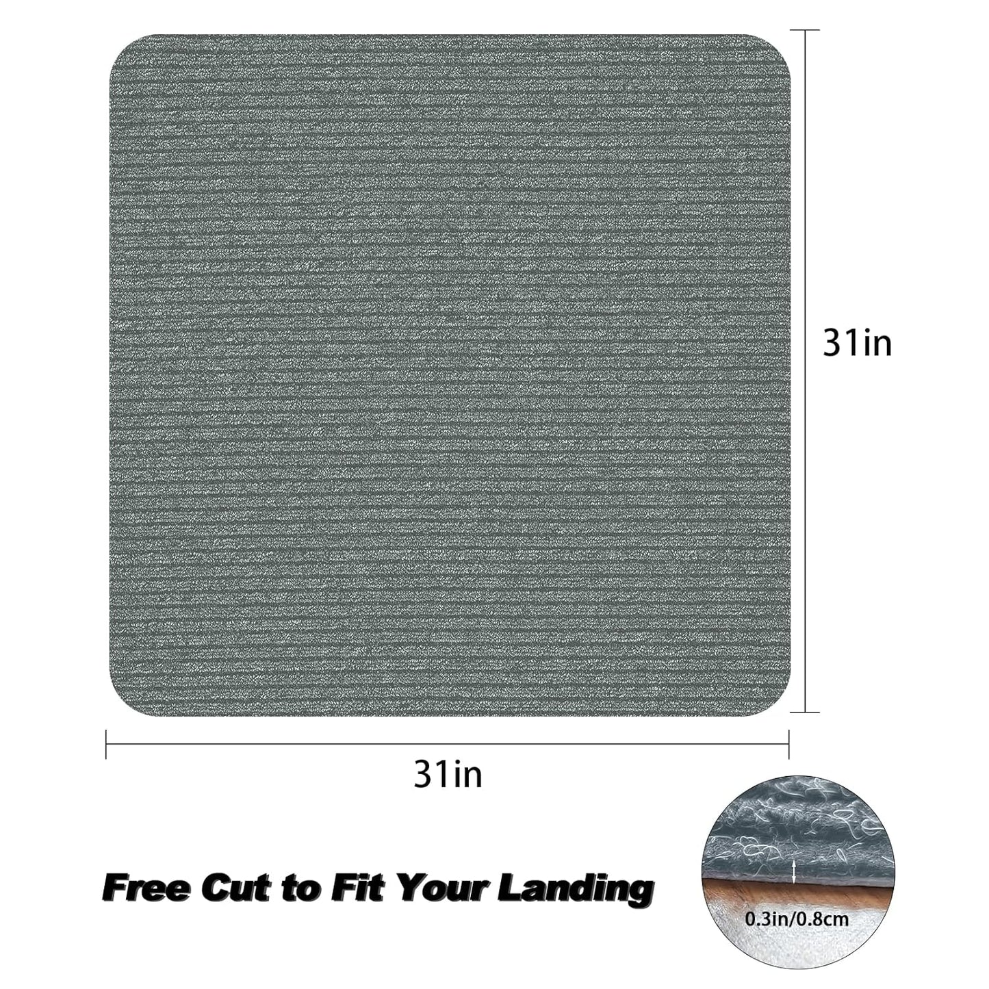 Stair Treads for Wooden Steps Carpet, Non-Slip Stair Runner Indoor Outdoor Stair Tread Mats Covers Pads, 19" x 31"Matching Landing Step Runner for Elders, Kids and Dogs (19" x 31", Black)