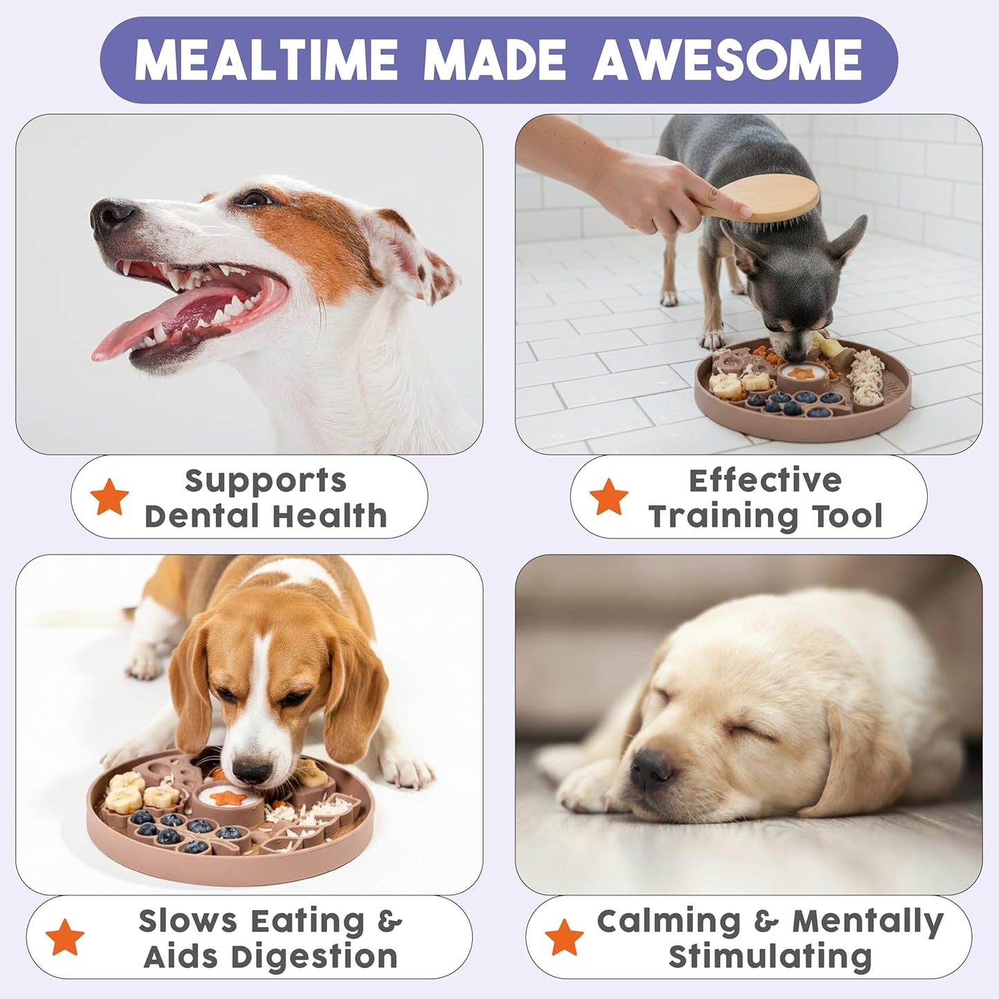 Awoo Smorgasboard - Silicone Dog and Puppy Lick Mat and Slow Feeder with Suction Cups - Non-Slip, Dishwasher Safe Pet Dish - Extends Mealtime for Fast Eaters - for Wet & Dry Food (Misty Blue)