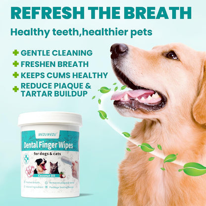 MEDUWEDU Dental Care Finger Wipes 60 Counts,Teeth Cleaning Finger Wipes for Dogs & Cats,Reduces Plaque & Supports Oral Freshness, Coconut Scent