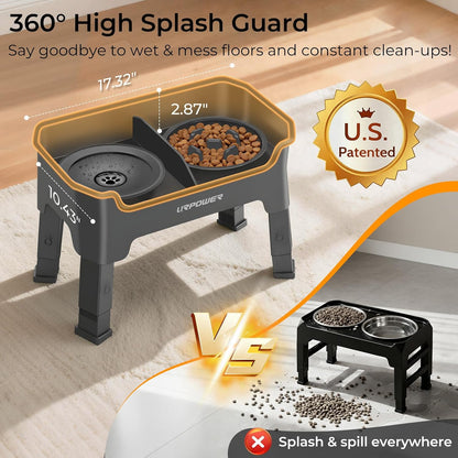 URPOWER Mess Proof Elevated Dog Bowls 4 Height Adjustable Raised Stand with No Spill Water Bowl and Slow Feeder Dog Bowls Non-Slip Food and Water Bowl Set for Small, Medium & Large Dogs