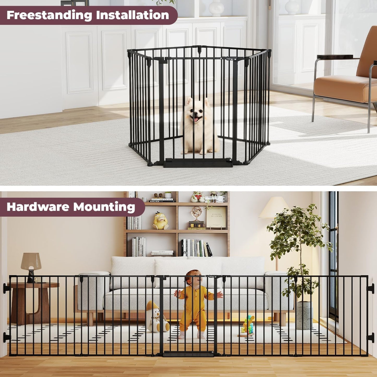 29.4-78" Extra Wide Baby Gate, Long Dog Gates Indoor for Doorways Stairs, Essential Large Safety Gate for Child Toddler with Anti-Trip Pedal, Adjustable Pet Gate, 28" Tall 3 Metal Panels Black