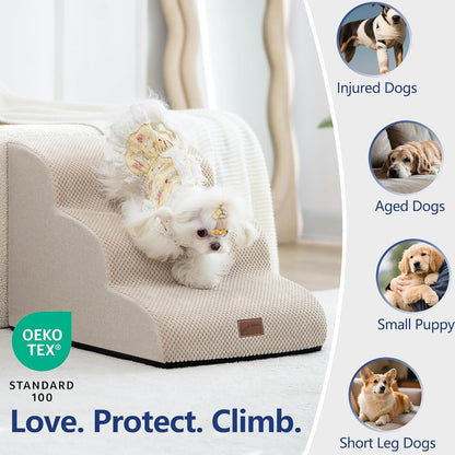 GoGoBunny Ramp Dog Stairs for Couch Sofa and Chair 15.7" H, 3-Step Pet Steps for Small Dogs and Cats, Non-Slip Waterproof Fabric Cover, Stable and Balanced Indoor Step, Pets Friendly, Grey