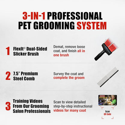 FlexIt Home - Flexible Slicker Brush for Dogs - Dog Grooming Brush for Poodles, Golden Doodles, Huskies, Retrievers, and Labradoodles - Professional 3-in-1 System & Video Trainings (Single, Soft Flex)