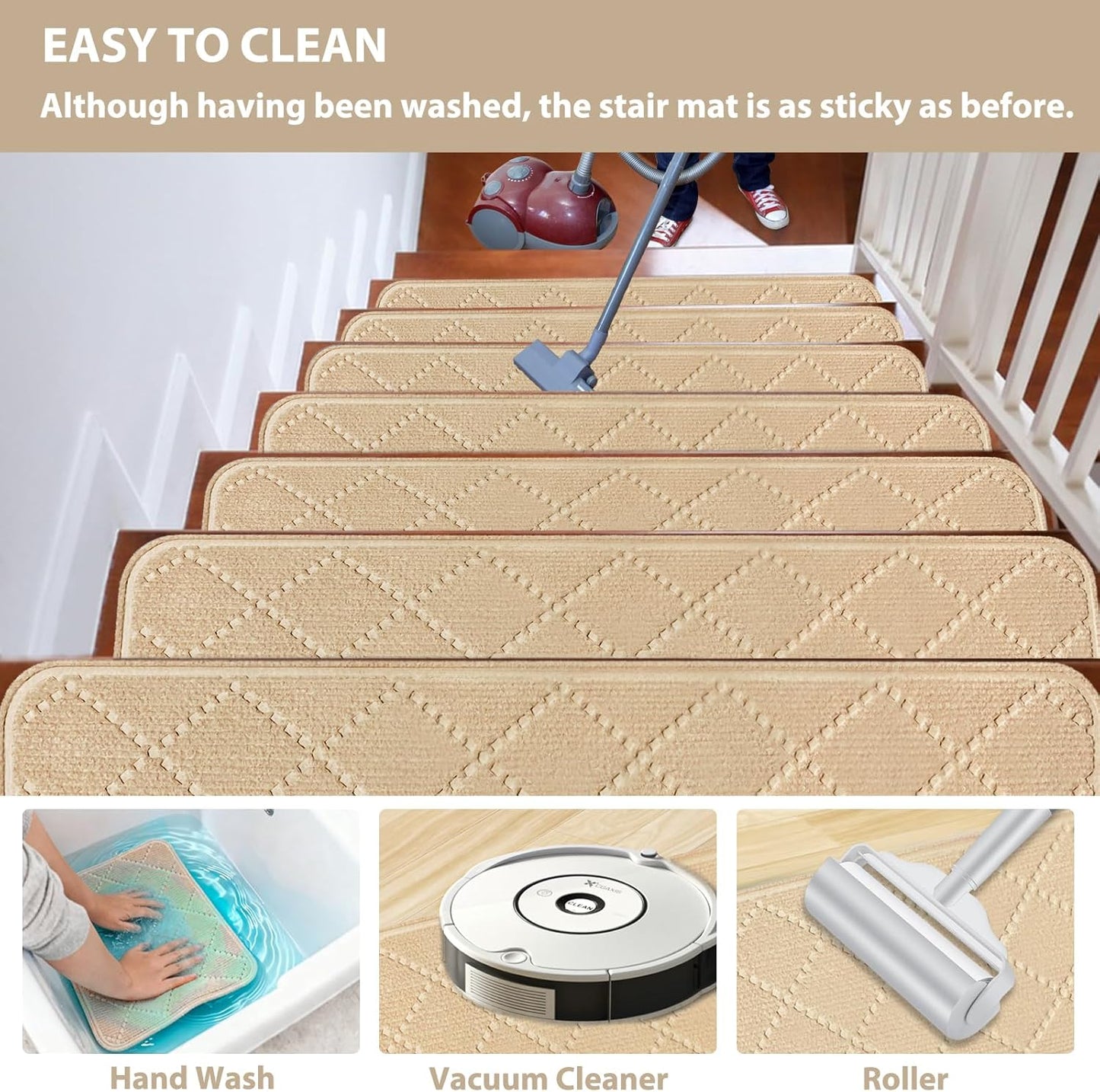 Fixmend Stair Treads Non Slip for Wooden Steps, 8" X 30" (15-Pack) Stair Runner Carpet Treads Indoor with Reusable Adhesive, Stairslide Carpets Rugs Safety Mats for Elders, Kids & Dogs, Dark Grey Leaf