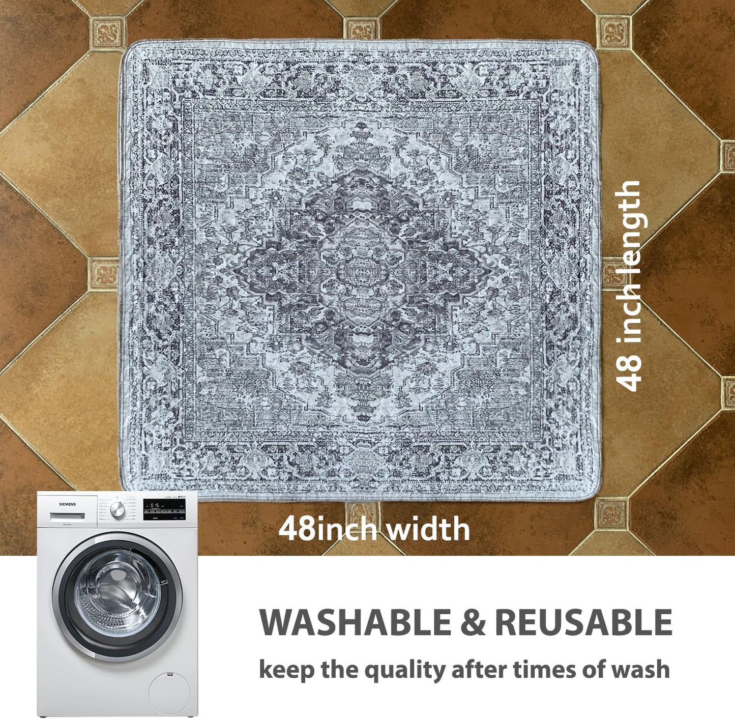 nunubaby Washable Pee Pads for Dogs, Stylish, Non-Slip and Leak-Proof Pee Pads. Reusable Potty Pads for Dogs for Crates and Floors.(Beige/Multi, 24" x48" )