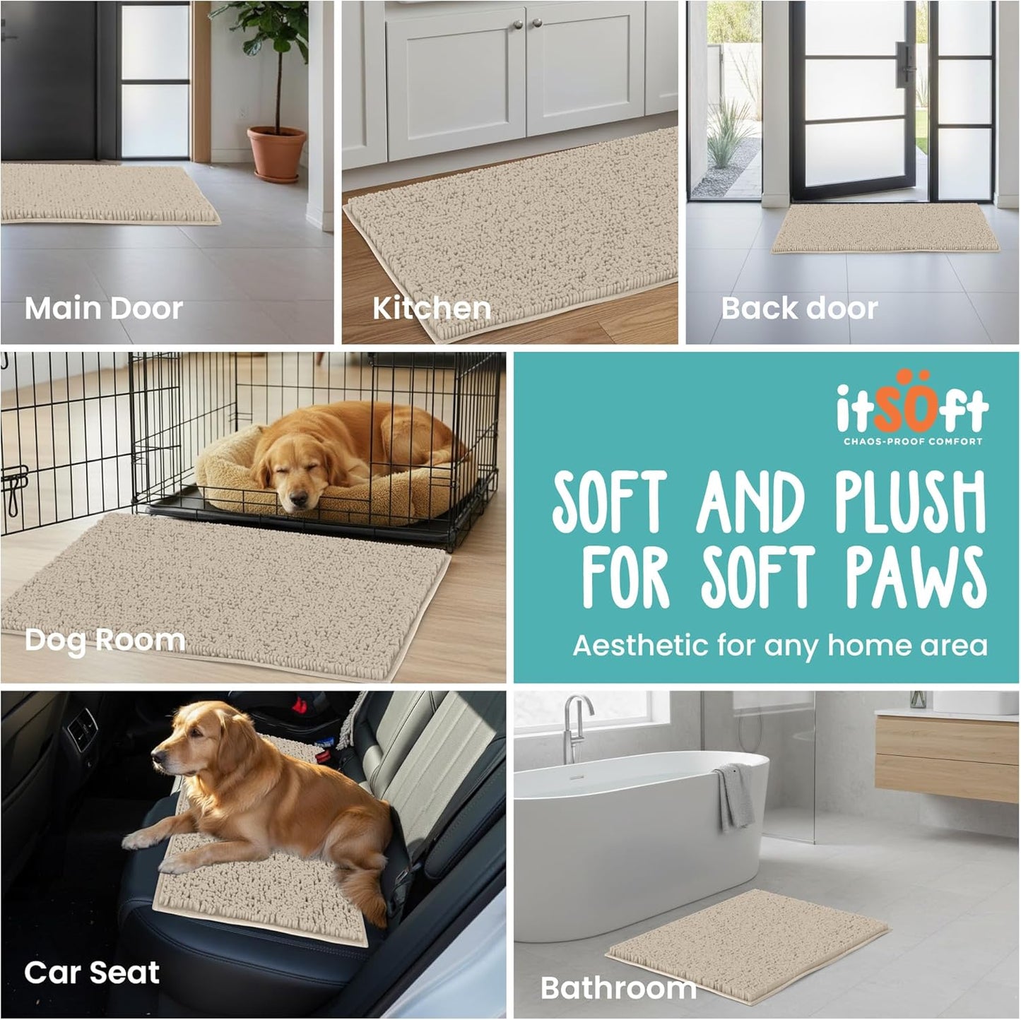 Dog Rugs for Muddy Paws 22x14 | Cleaner Mud Free Floors | Muddy Dogs Mats for Indoor, Dog Mat for Muddy Paws Door Mat Washable, Absorbent Chenille Mud Rug Paw Matt w/ Non Slip Backing, Charcoal Grey
