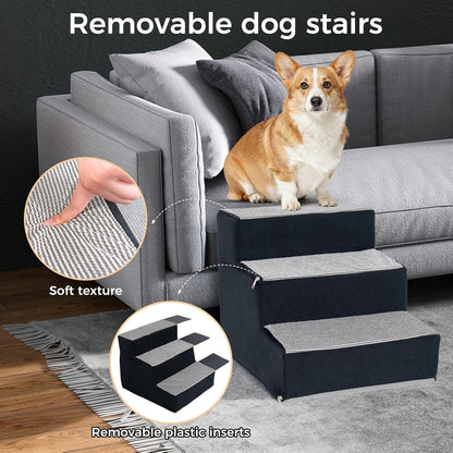 Dog Stairs for Small Dogs and Cats 14" H 3-Step Dog Steps for High Bed Couch and Sofa High-Density Foam Pet Stairs with Supporting Board Pet Steps with Non-Slip Bottom Washable Cover