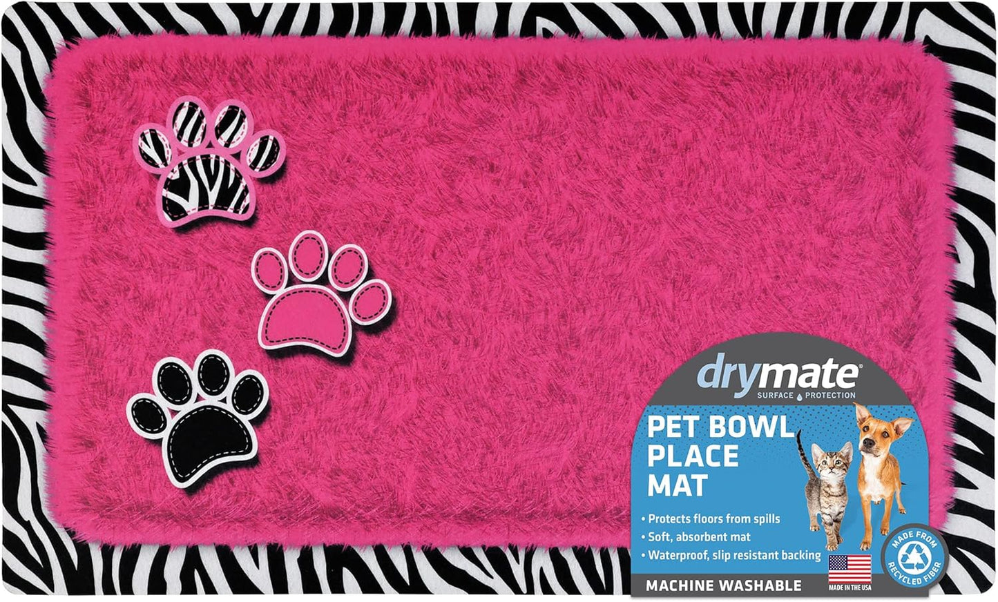 Drymate Pet Bowl Placemat, Dog & Cat Food Feeding Mat - Absorbent Fabric, Waterproof Backing, Slip-Resistant - Machine Washable/Durable (USA Made) (12” x 20”) (Indigo)