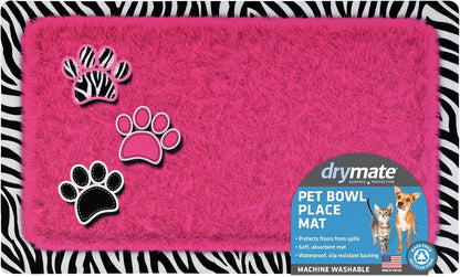 Drymate Pet Bowl Placemat, Dog & Cat Food Feeding Mat - Absorbent Fabric, Waterproof Backing, Slip-Resistant - Machine Washable/Durable (USA Made) (12” x 20”) (Indigo)