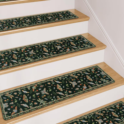 OJIA Insect Print Stair Treads Non Slip Stair Runners for Wooden Steps Indoor, 15PCS 8"x30" Rubber Backing Carpet Treads for Wood Stairs Staircase Step Treads for Kids & Dogs, Stair Covers, Black