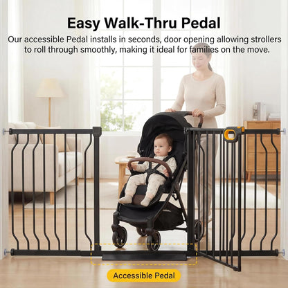 Baby Gates Extra Wide for Large Opennings with Door Pressure Mounted 90.6-95.2 Inch Extra Wide Baby Gate Dog gate for Doorways Indoor Metal Gate No Drilling with Walk-Through Door,White