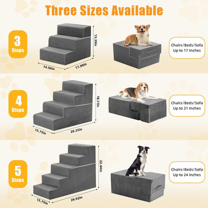 NEWBULIG 3-Step Dog Stairs, 15.7" H Dog Steps for Sofa and Chair, Non-Slip Sturdy Pet Steps for Small Dogs and Cats, Pet Ramp for High Bed Indoor(Grey)