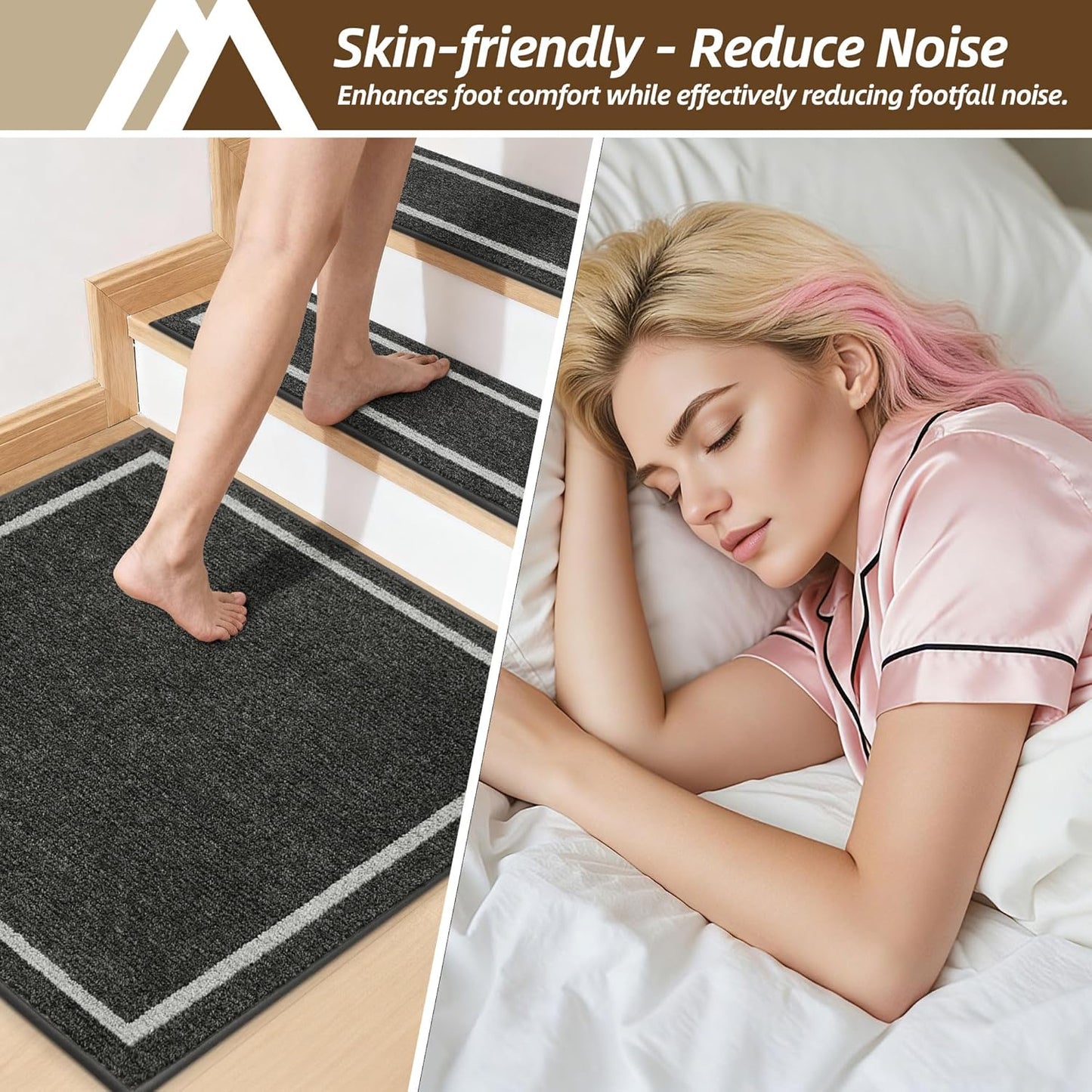 COSY HOMEER Soft Stair Treads Non-Slip Carpet Mat 28inX9in Indoor Stair Runners for Wooden Steps,Stair Rugs for Kids and Dogs, 100% Polyester TPE Backing 4pcs,Beige
