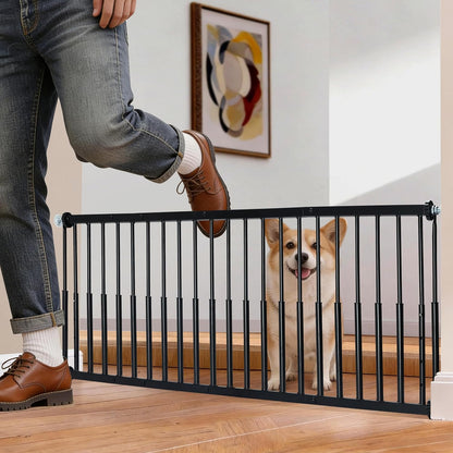 10''-15.8'' Height Adjustable Dog Gate, Extra Wide 18.1"-46" All Metal Short Dog Gate to Step Over, Pressure Mount Small Pet Puppy Gate for Stairs & Doorways(White)