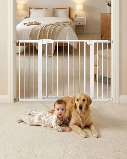 Baby Gate for Stairs, 29.92-48” Wide Pressure Mounted Baby Gate No Drill Needed, Auto Close Dog Gate for Doorways, Easy Walk Through Safety Child Gates for Toddler & Pet/Puppy, Indoor, White