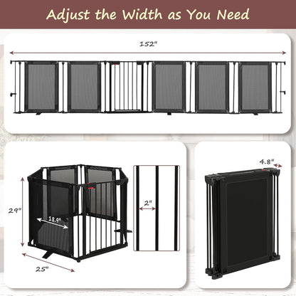 Freestanding Dog Gate, 100" Extra Wide Pet Gate with Auto-Close Door, Foldable Grip-Resistant Dog Fence for Indoor/Outdoor, 29" Tall Pet Barrier for Stairs/Doorways/Fireplace (4 Panels, Black)