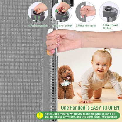 Upgraded Retractable Baby Gate, Extra Wide Safety Kids or Pets Gate, 33” Tall, Extends to 71” Wide, Mesh Safety Dog Gate for Stairs, Indoor, Outdoor, Doorways, Hallways(33”x71”, Black)