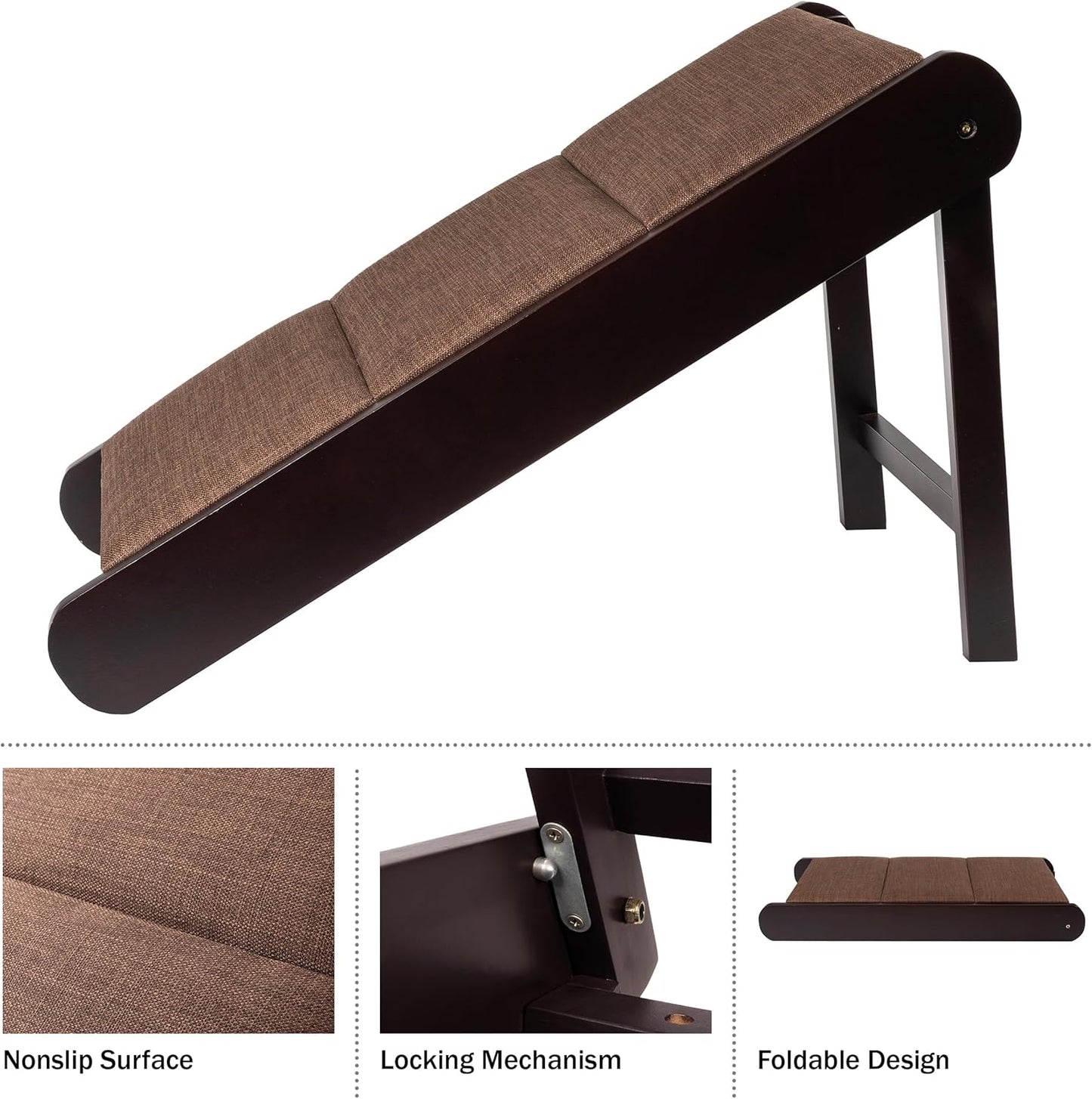 Pet Ramp - Foldable Wooden Dog Ramp for Getting onto Beds, Couches, or Into Vehicles - Dog Accessories for Small Dogs by PETMAKER (Brown)