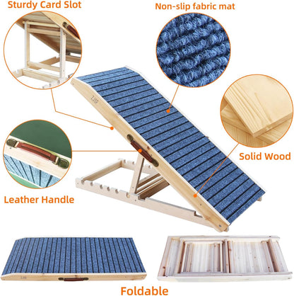 ZJSF Foldable Wooden Dog Ramp for High Bed, Dog Stairs for Small Dogs, High Traction Platform with 4 Adjustable Heights (14"-19.7"), 33", Supports up to 70 lbs