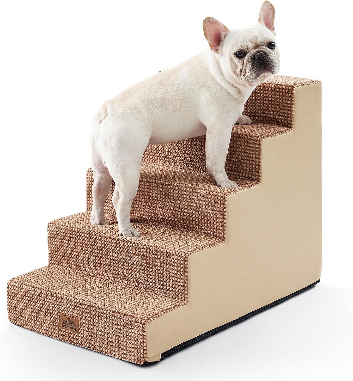 COZY KISS Dog Stairs for Small Dogs, 4 Tier Wider Pet Stairs for Couch and Beds, 17.7" H Non-Slip Dog Steps for Old Cats, Puppy, Small Medium Dogs, 17.7x23.6x17.7 inch, Beige
