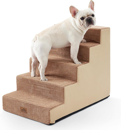 COZY KISS Dog Stairs for Small Dogs, 4 Tier Wider Pet Stairs for Couch and Beds, 17.7" H Non-Slip Dog Steps for Old Cats, Puppy, Small Medium Dogs, 17.7x23.6x17.7 inch, Beige