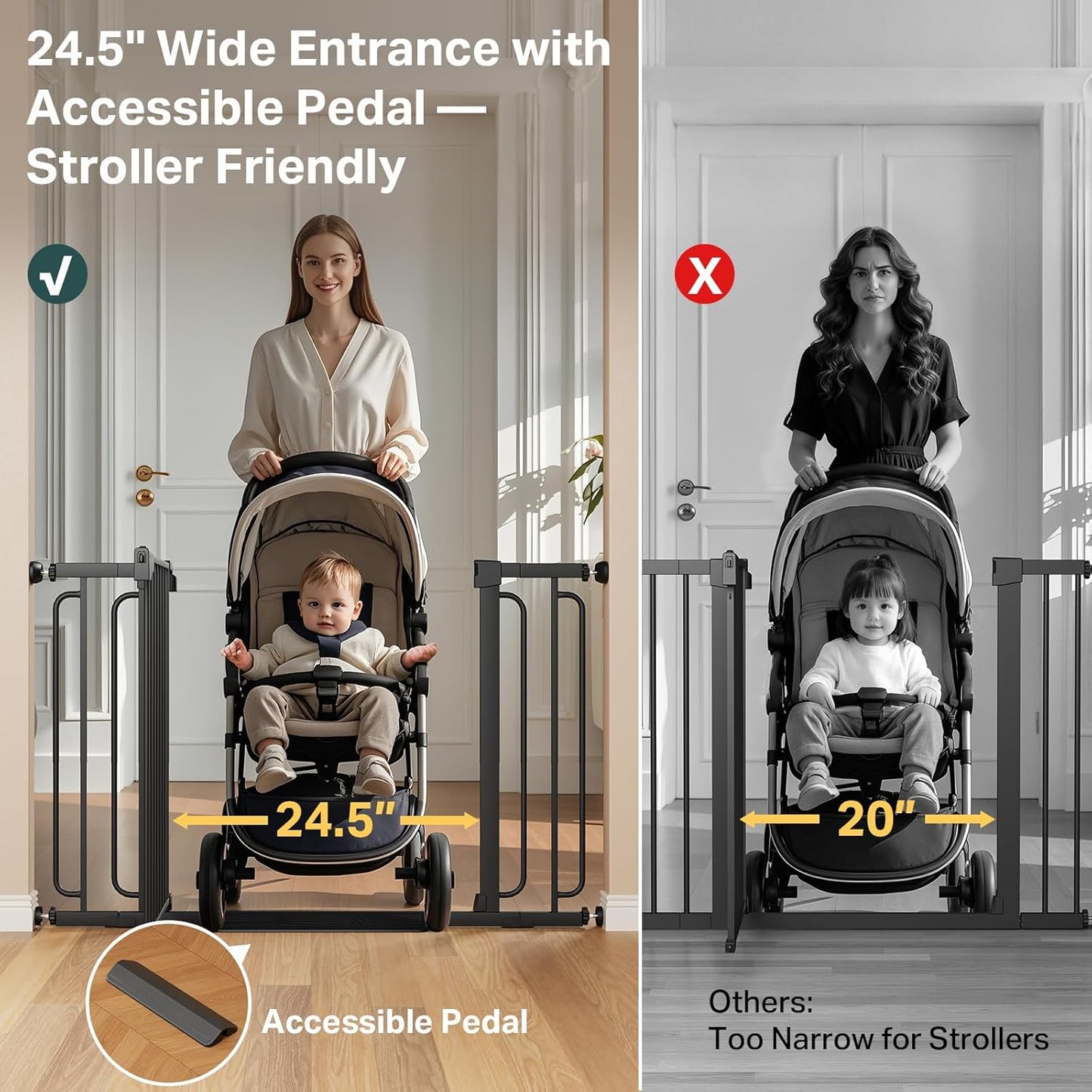 Cumbor 36.6-64" Extra Wide Baby Gate for Stairs, Dog Gates for Doorways, Auto-Close Pet Gate Indoor, Pressure Mounted Walk Through Safety Child Gate for Kids Toddler, Tall Pet Puppy Fence Gate, Brown
