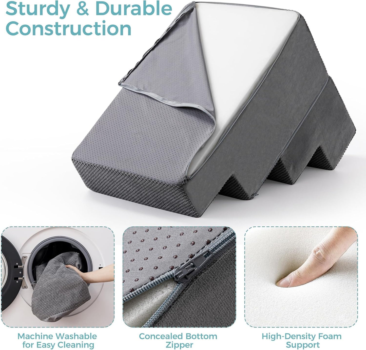 Dog Stairs, Steps and Ramp for High Bed & Sofa, 13-24" H Detachable Pet Stairs for Small Medium Dogs, Sturdy 40D Foam, Non-Slip, Washable Cover with Lint Roller, Grey