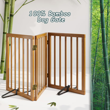 Freestanding Dog Gates Indoor, 3-Panel Pet Gates with 2 Metal Stands and 360° Hinge, 24" H Foldable Dog Gate for Stairs, Doorway, Kitchen, Expands Up to 55" Fully Assembled - Black Walnut