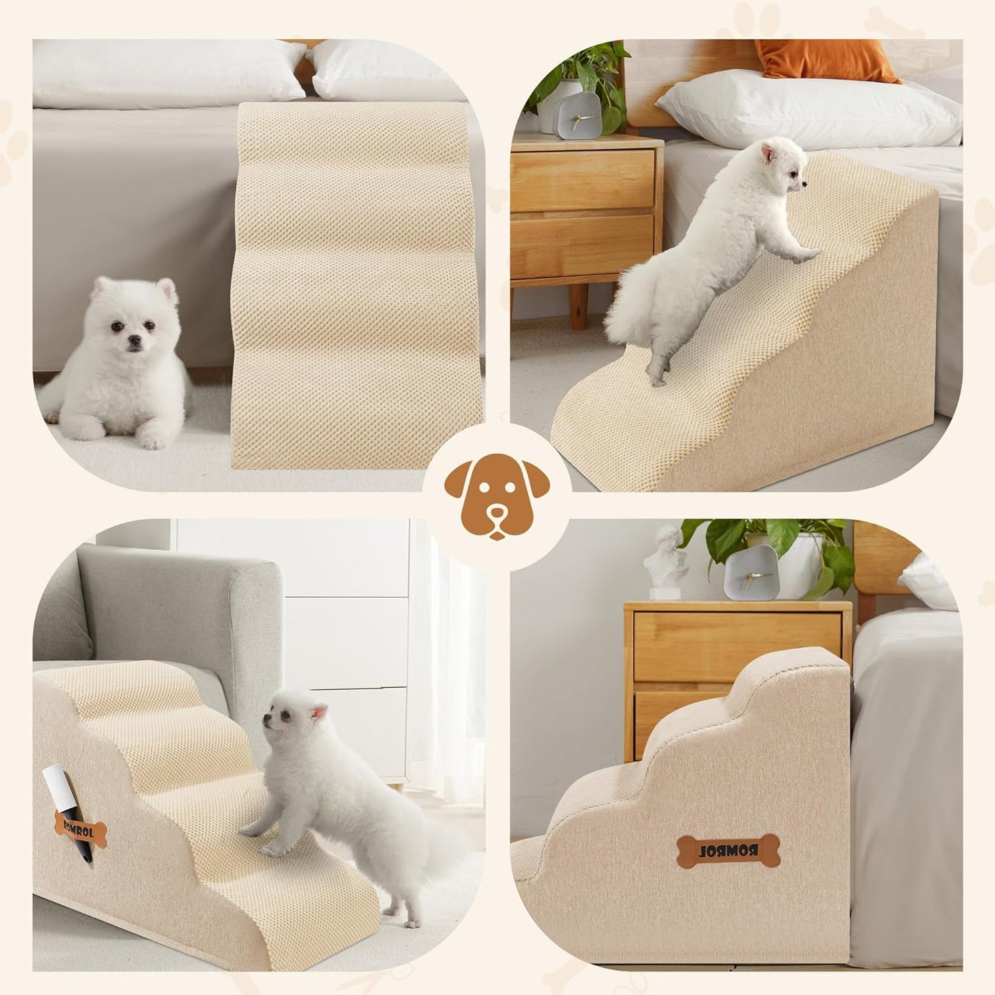 Romrol Dog Stairs Ramp for High Beds Couches, High Density Foam Pet Steps with Durable Non-Slip Waterproof Fabric Cover, Dog Stairs for Small Dogs or Cats or Pets, 5-Step, 22 Inch, Grey