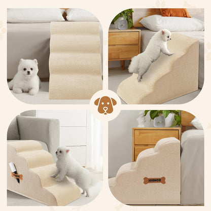 Romrol Dog Stairs Ramp for High Beds Couches, High Density Foam Pet Steps with Durable Non-Slip Waterproof Fabric Cover, Dog Stairs for Small Dogs or Cats or Pets, 5-Step, 22 Inch, Grey