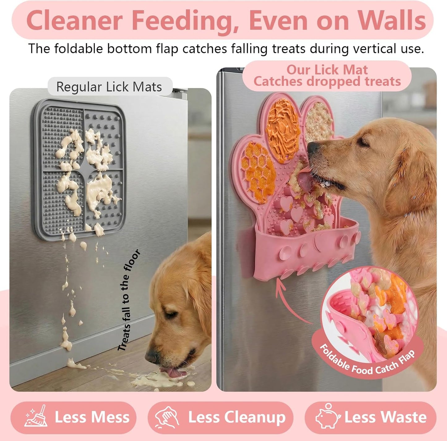 Dog Lick Mat with Suction Cups, Slow Feeder & Enrichment Mat for Dogs & Cats, Silicone Feeding Mat for Wet & Dry Food, Anxiety Relief, Mess-Free Foldable Pocket Design, Pink