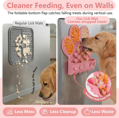 Dog Lick Mat with Suction Cups, Slow Feeder & Enrichment Mat for Dogs & Cats, Silicone Feeding Mat for Wet & Dry Food, Anxiety Relief, Mess-Free Foldable Pocket Design, Pink