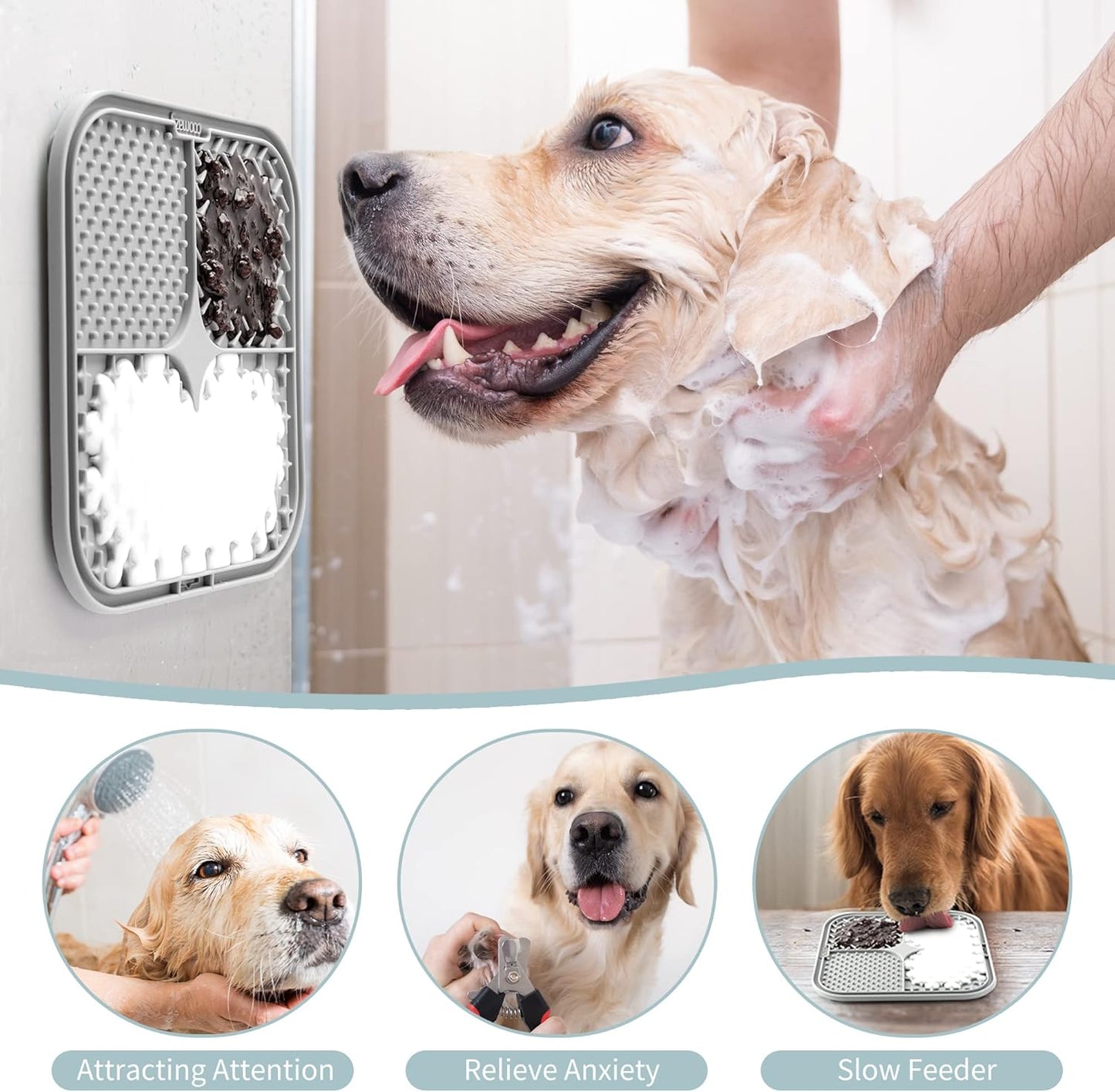Coomazy Lick Mat for Dog and Cat, Slow Feeder & Non-Slip Design, Boredom and Anxiety Reducer, Suitable for Food, Treats, Yogurt, Peanut Butter and Liver Paste, Non-Toxic, 2-Packs