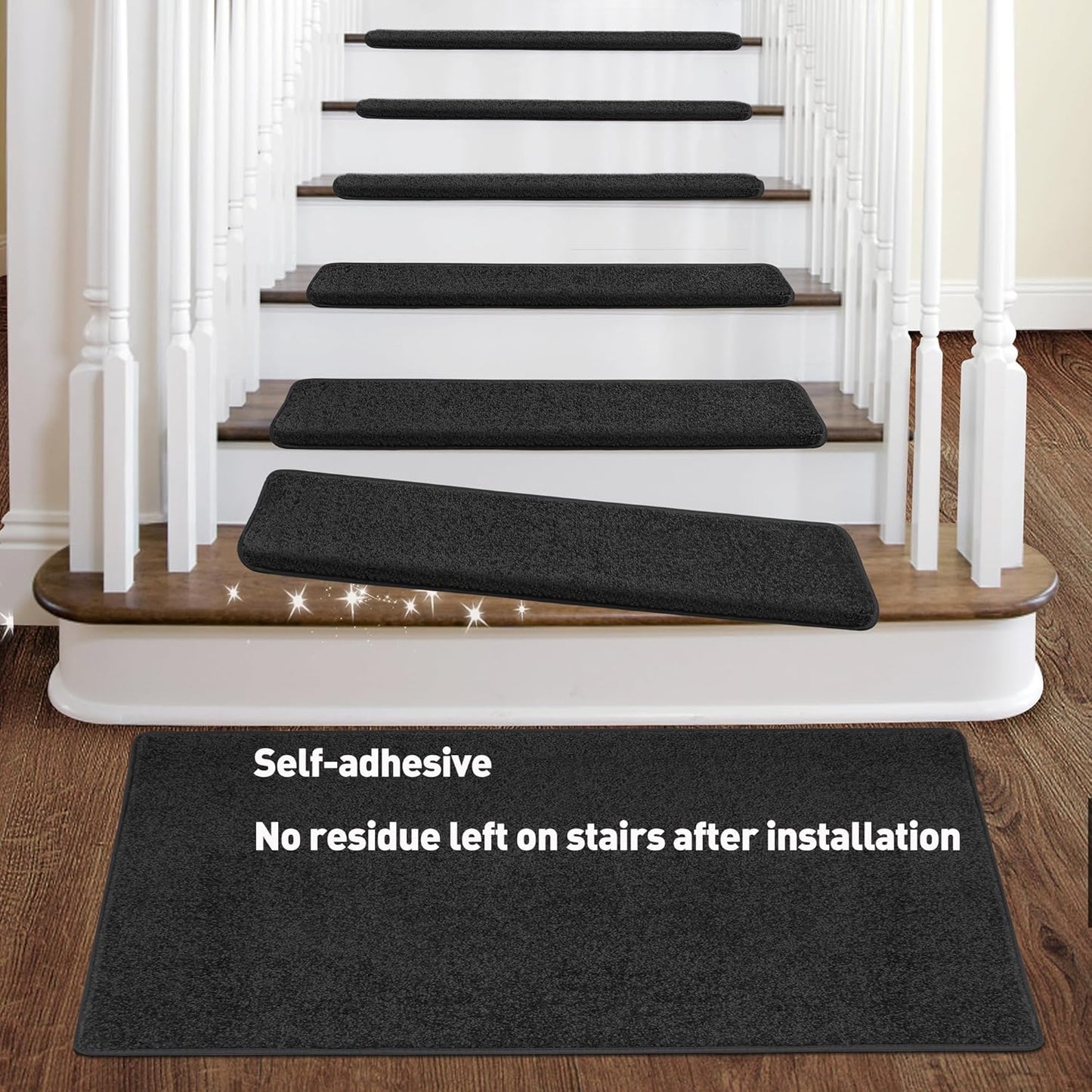 PURE ERA Bullnose Carpet Stair Treads Set Tape Free Non-Slip Indoor Stair Protectors Pet Friendly Rugs Covers Soft Skid Resistant Washable Reusable 9.5" x 30"(14 Pieces,Cream Gray)