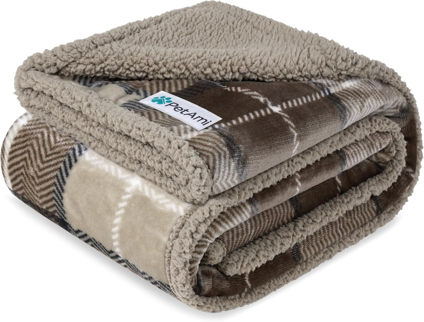 PetAmi Waterproof Dog Blanket for Couch, Large 60x40, Pee Proof Sherpa Fleece Reversible Pet Throw, Furniture Protector for Bed Sofa Kennel, Soft Washable Cover for Medium Dogs Cats, Grey Sherpa