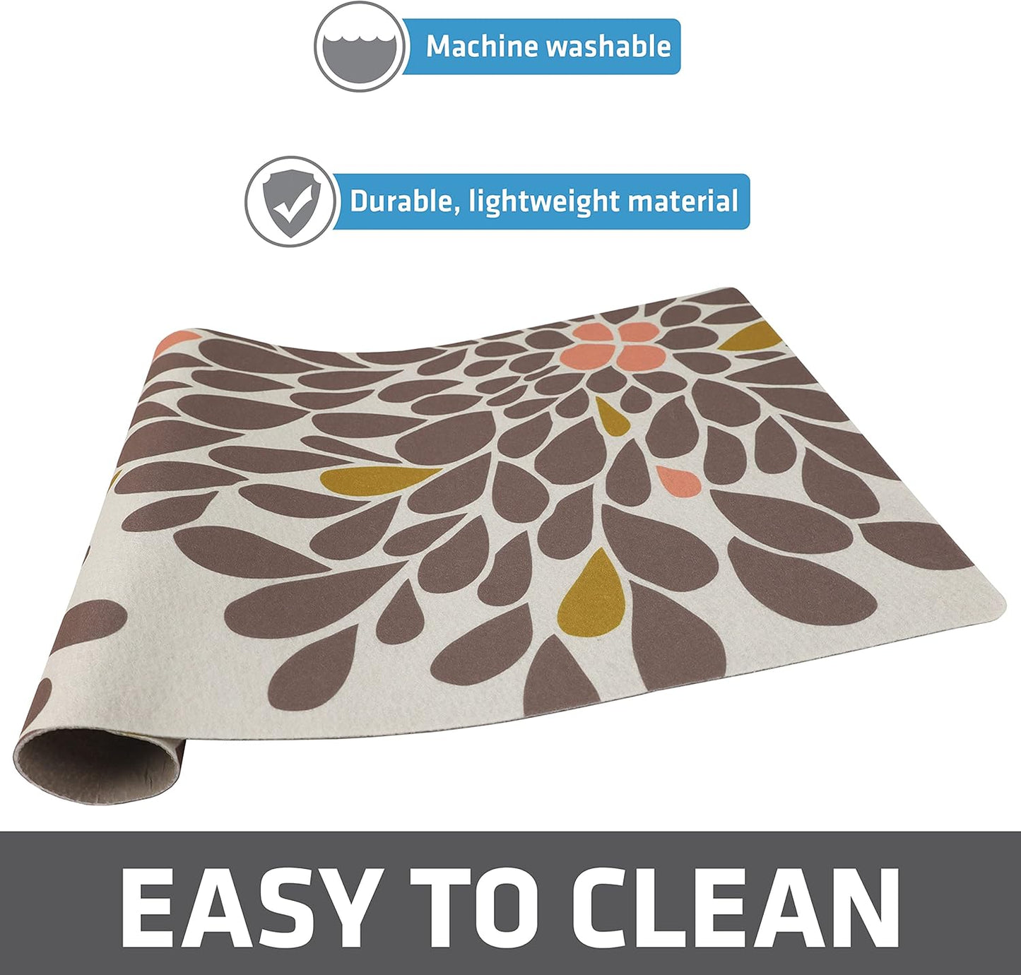 Drymate Pet Bowl Placemat, Dog & Cat Food Feeding Mat - Absorbent Fabric, Waterproof Backing, Slip-Resistant - Machine Washable/Durable (USA Made) (12” x 20”) (Indigo)