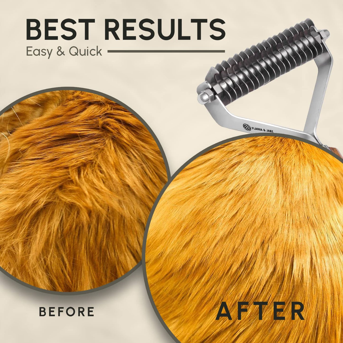 Flamia & Jabz Undercoat Rake for Dogs & Cats, Dematting Grooming Stripper Tool (14 Blades)