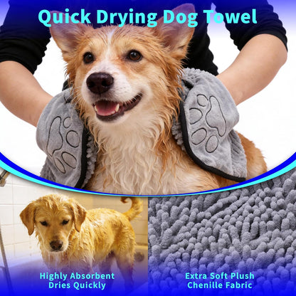 3PCS Dog Bath Supplies,Dog Bath Brush | Dog Washing Gloves | Dog Towel 40'' X 23.6'',Super Absorbent and Soft Pet Grooming Towel, Perfect Shower & Grooming Supplies for Dogs (A-3 Kits)