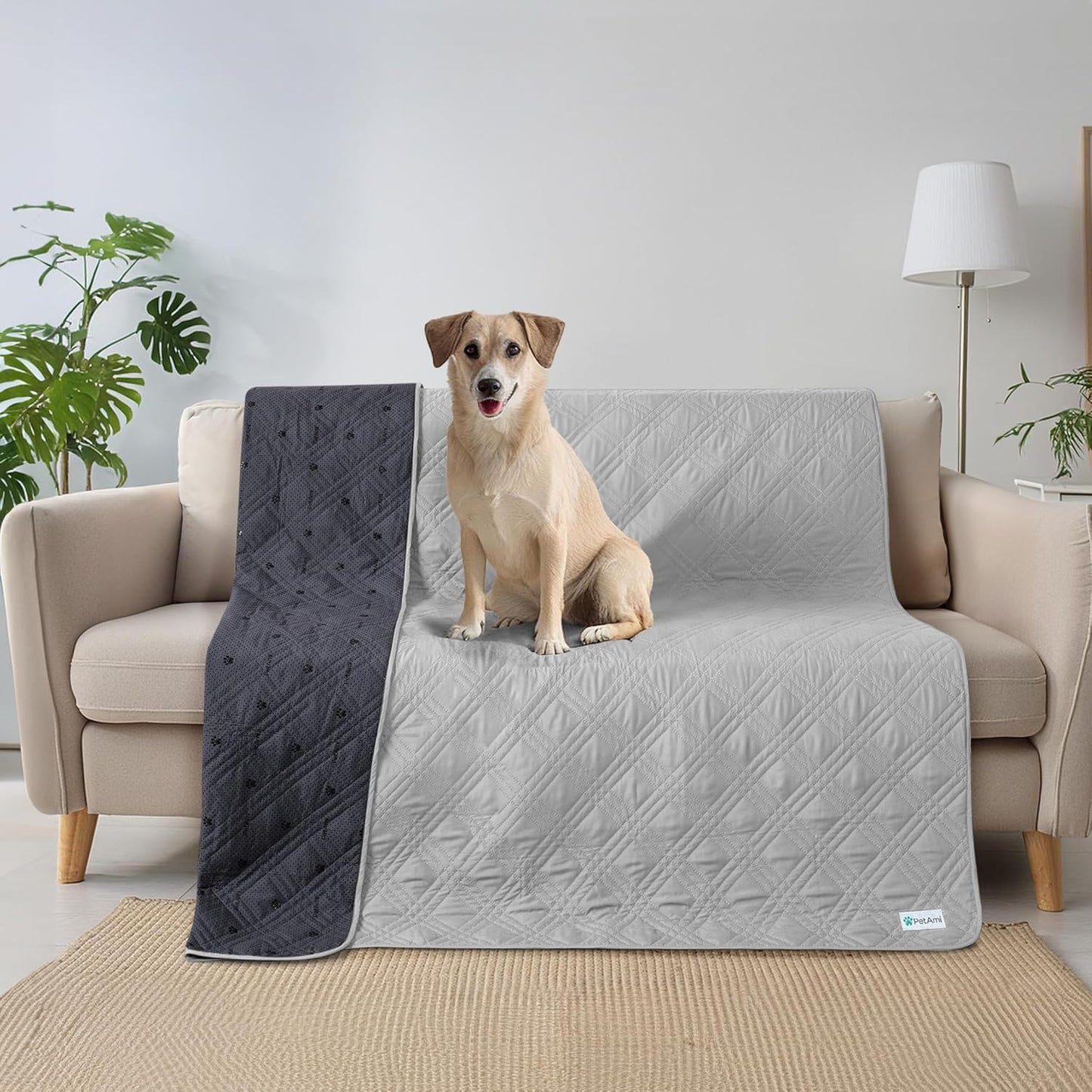 PetAmi Waterproof Couch Cover for Dogs, Reversible Furniture Cover Sofa Protector for Pet Cat Bed, Washable Blanket Dog Cover for Couch Seat, 52x82 Gray