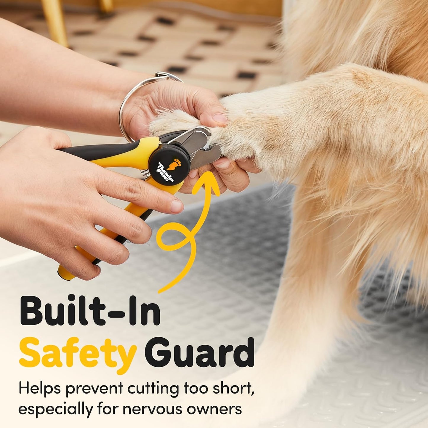 LED Dog Nail Clippers with Light, Trimmers with Protective Guard, Quick Sensor, Safety Lock and Nail File - Suitable for Large and Small Dogs & Cats (Yellow, LED)
